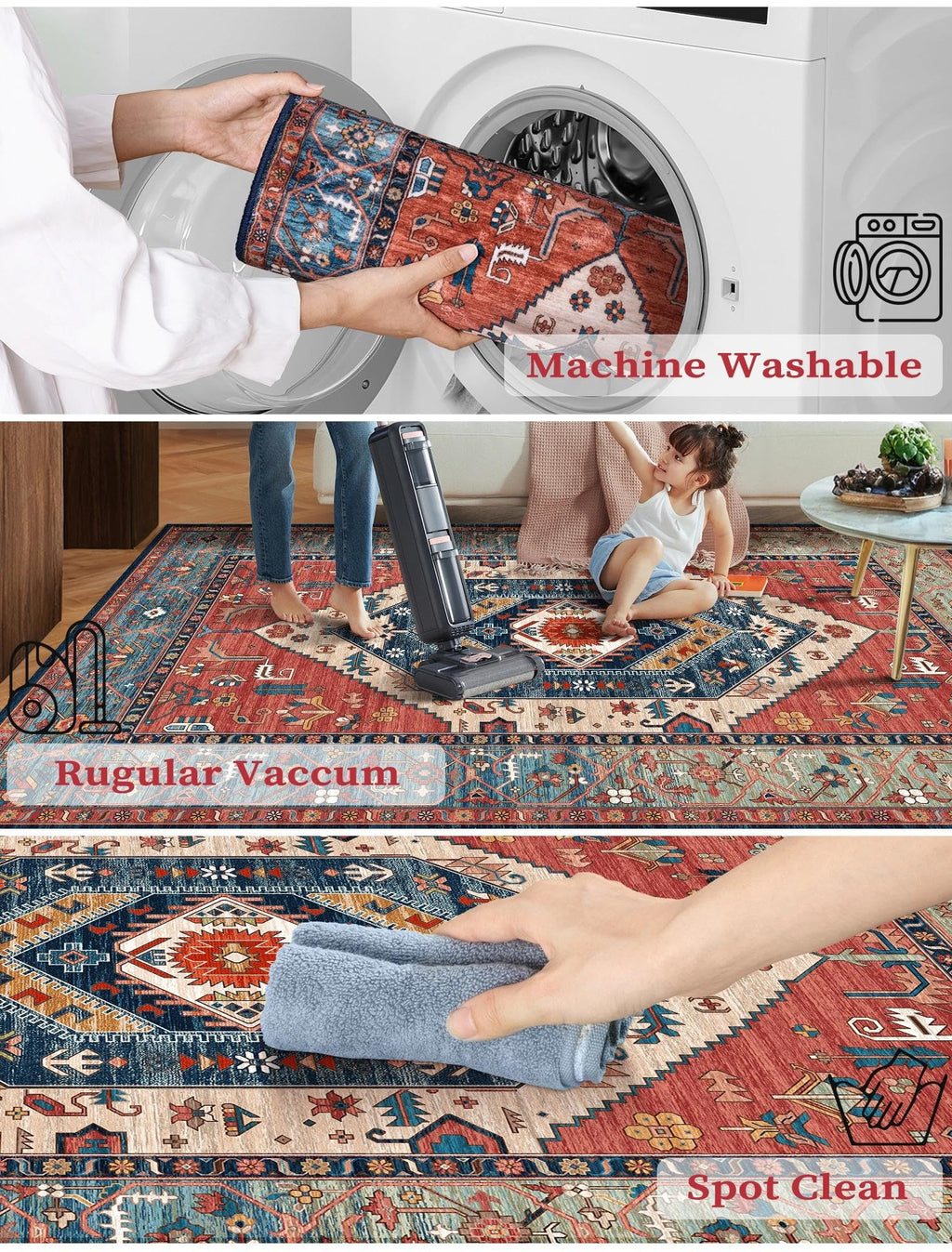 SERISSA 3x14 Washable Non Slip Boho Runner Rug for Hallway，Rust