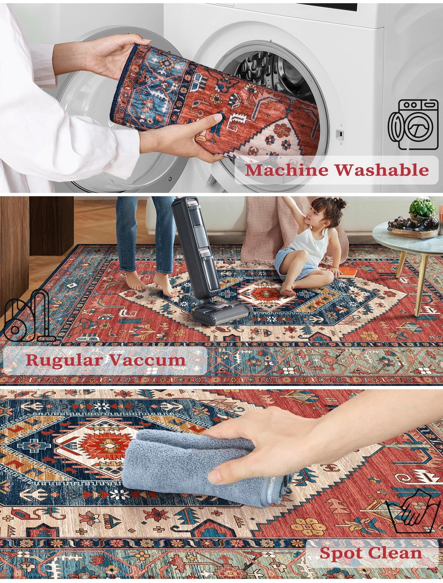 SERISSA 3x14 Washable Non Slip Boho Runner Rug for Hallway，Rust