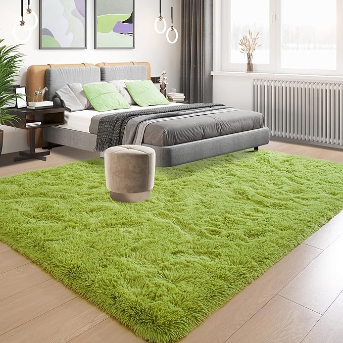 Tepook Fluffy Grass Green Rugs for Living Room Bedroom, 4x6 Soft Area Rug Moss Green Kids Girls Boys Rug, Indoor Plush Shaggy Non-Slip Carpet for Nursery Classroom Dorm Home Decor
