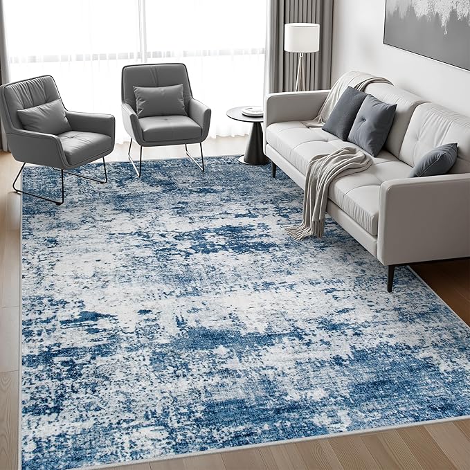 FXRHLP 8x10 Area Rug Living Room: Modern Washable Indoor Soft Carpet Blue