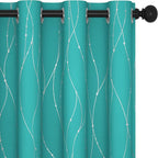 Deconovo Blackout Curtains for Living Room, Thermal Insulated Soundproof Drapes with Wave Dot Foil Print, 52 x 95 Inch, Set of 2, Machine Washable Window Curtain for Bedroom Sliding Door, Turquoise