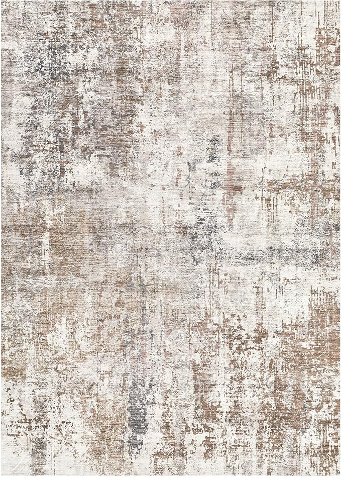 UERMEI Area Rug Living Room Rugs - Washable Neutral Modern Abstract Soft Thin Rug Indoor Floor No Slip Rug Carpet for Bedroom Under Dining Table Home Office Decor - Brown/Grey/Red - 8x10