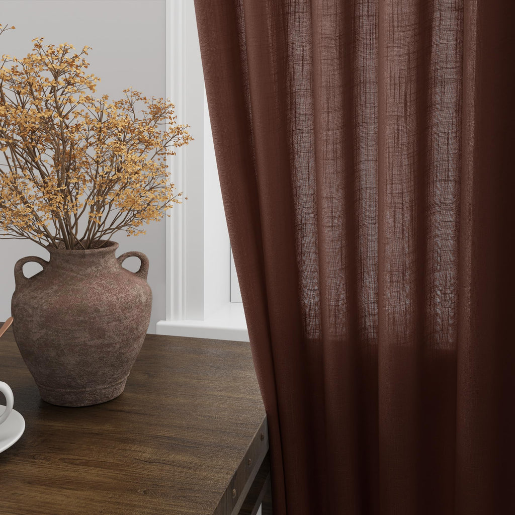 Extra Long Rustic Brown Linen Curtains 120 Inch for Living Room 2 Panels Set Rod Pocket Back Tab Light Filtering Semi Sheer Linen Window Drapes Privacy High Ceiling Drapes for Farmhouse 52x120