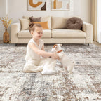 UERMEI 7x9 Area Rug Living Room Rugs - Washable Neutral Modern Abstract Soft Thin Rug Indoor Floor No Slip Rug Carpet for Bedroom Under Dining Table Home Office Decor - Brown/Grey/Red