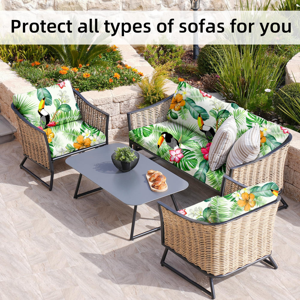 8 Piece Outdoor Cushion Covers, Patio Sofa Cushion Covers, Stretch Fit
