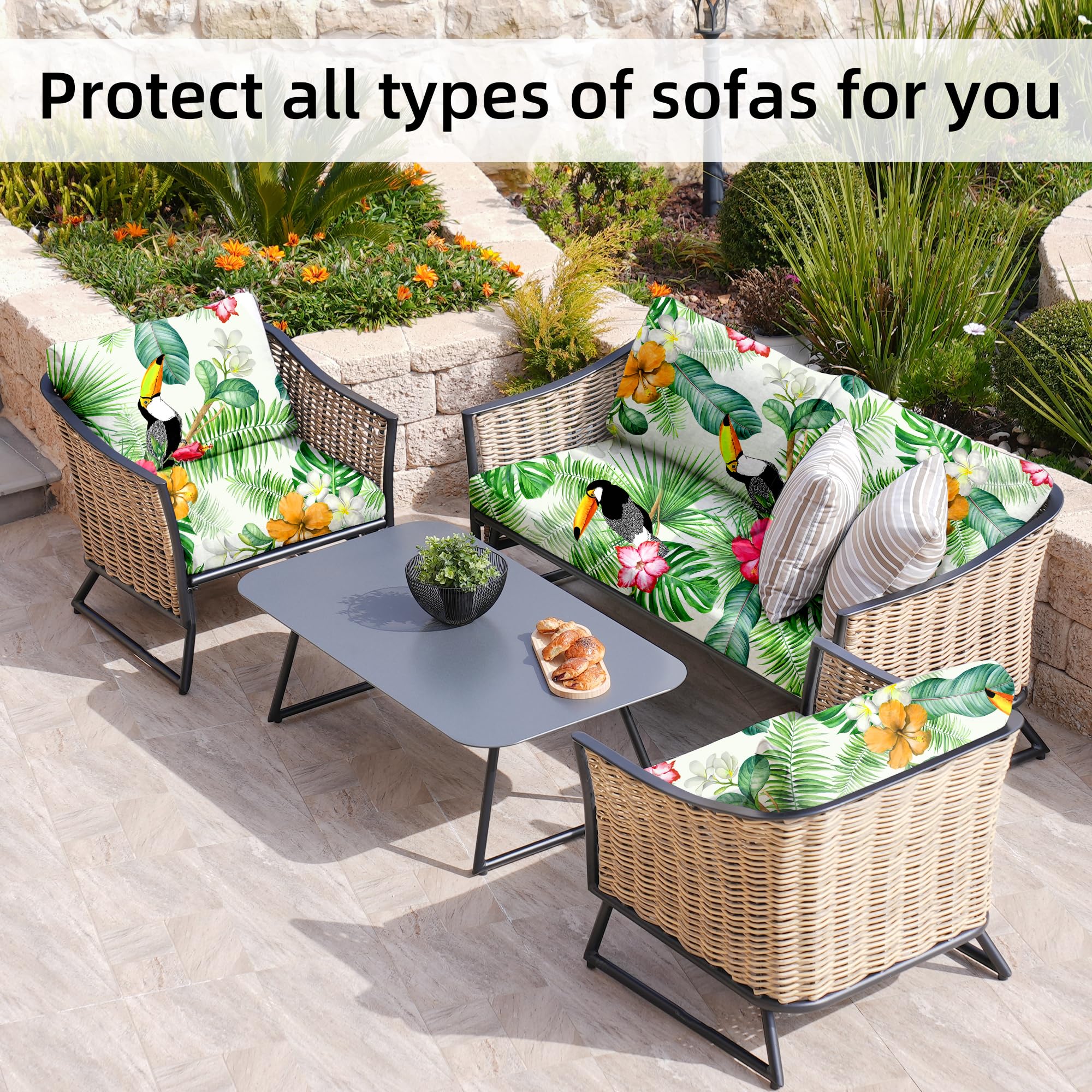8 Piece Outdoor Cushion Covers, Patio Sofa Cushion Covers, Stretch Fit