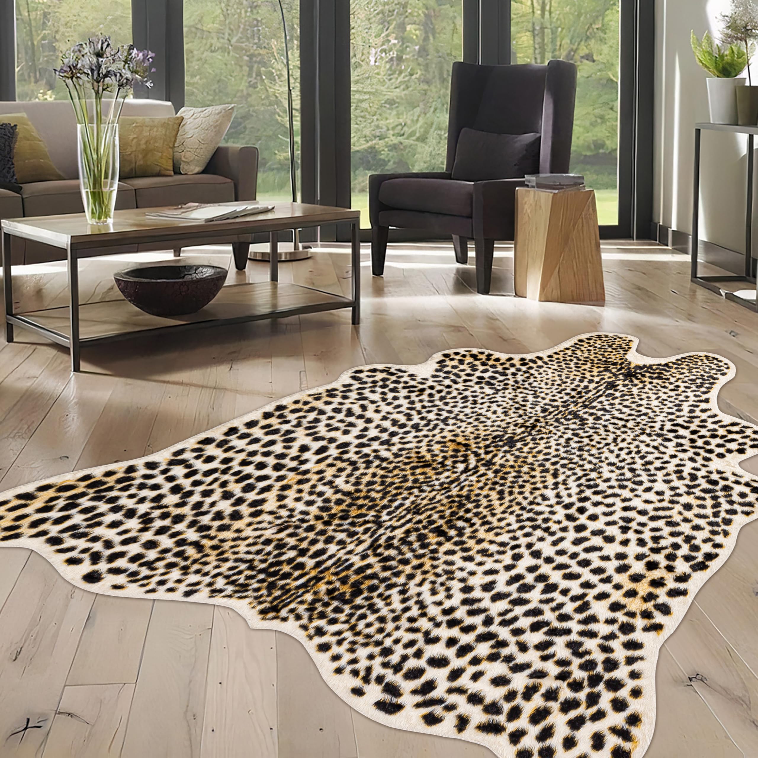 Cheetah Print Rug, Faux Fur Animal Print Leopard Rug Multicolor 6.2x8.2ft