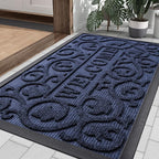 Smiry Welcome Door Mat Outside Entrance, Heavy Duty Trap Dirt and Moisture Easy Clean Low Profile Patio Porch Indoor Outdoor Front Doormat for Entry, 35x23 Inch, Navy Blue