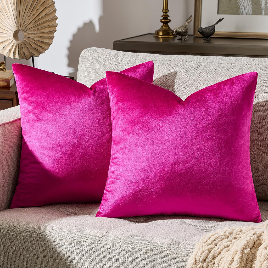 GIGIZAZA Hot Pink Velvet Pillow Covers 18x18 Decorative Pillows Pack of 2
