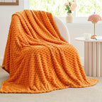 BEDELITE Fleece Blanket Twin Size for Bed Couch, 3D Jacquard Decorative Orange Fall Throw, Soft and Cozy Warm Plush Fuzzy Blanket, 60x80Inches