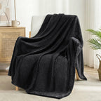 Exclusivo Mezcla Soft Waffle Fleece Bed Blanket Queen Size, Black