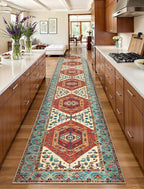 SERISSA Runner Rug for Hallways, 2'6"x16' Washable Non Slip Kitchen Runner Rug, Extra Long Boho Rug Ultra Soft Vintage Orange Print Floor Carpet for Bedroom Hallway Entryway Bathroom Laundry Room