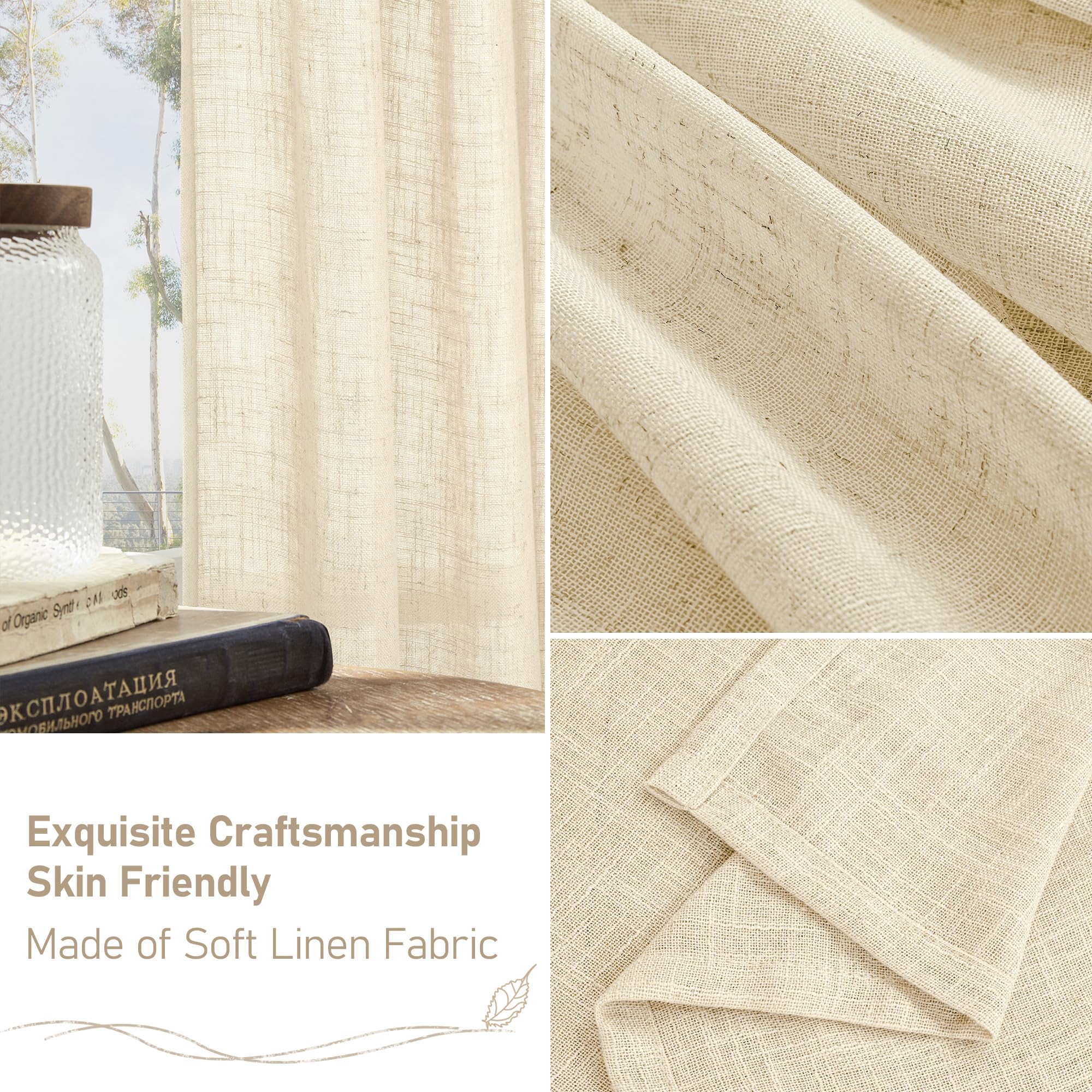 LAMIT 102 inches Long Sheer Linen Curtains 2 Panels, 52 x 102 Inch
