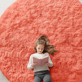 OLANLY Coral Red Round Rugs for Bedroom - Machine Washable, 8 ft Circle Area Rugs for Living Room, Soft and Fluffy Shaggy Carpet for Teen Girl and Boys, Nursery Rooms, Dorms, Home Decor Aesthetic