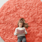 OLANLY Coral Red Round Rugs for Bedroom - Machine Washable, 8 ft Circle Area Rugs for Living Room, Soft and Fluffy Shaggy Carpet for Teen Girl and Boys, Nursery Rooms, Dorms, Home Decor Aesthetic