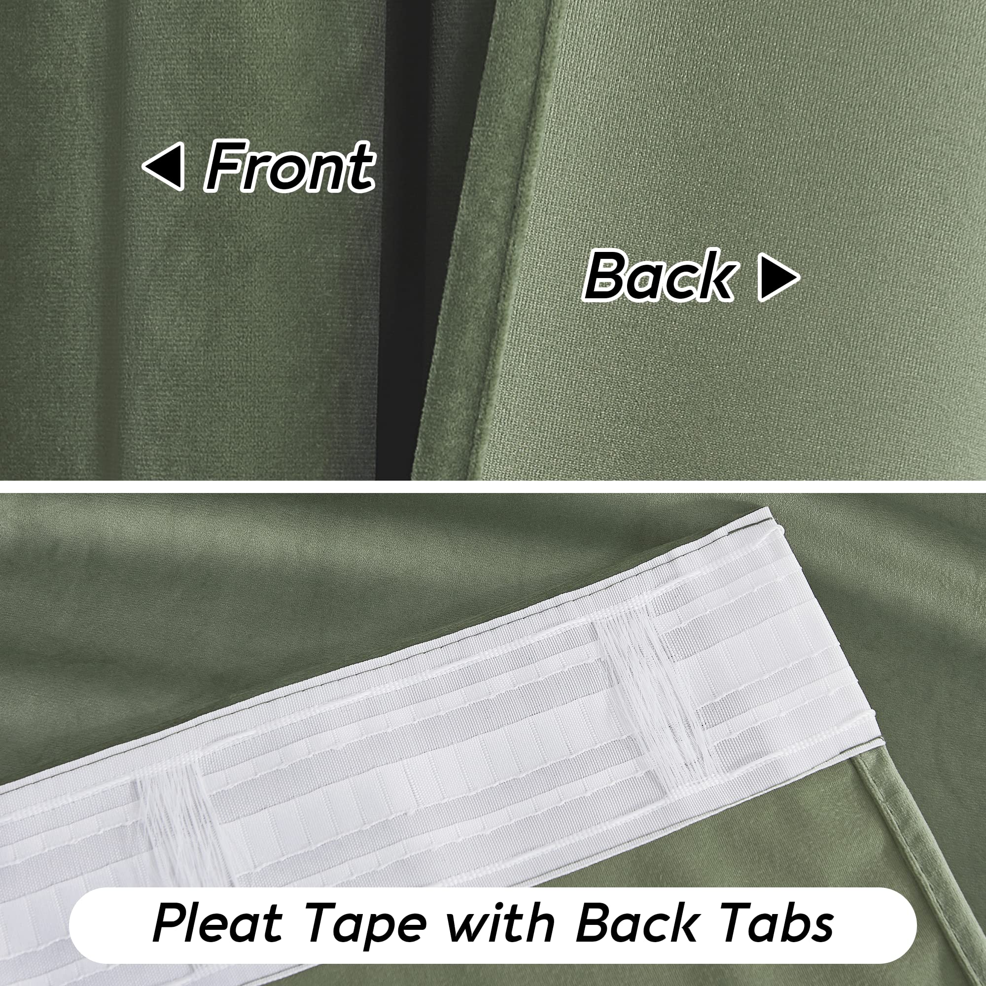 RYB HOME Sage Green Velvet Curtains for Bedroom Living Room