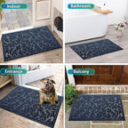 Bulijojo Sturdy Front Entrance Doormats,Durable Heavy Duty Welcome Mat,Thick Absorbent Natural Rubber Non Slip Mat,Easy Clean Entryway Mat Leaves Blue 23"x35"