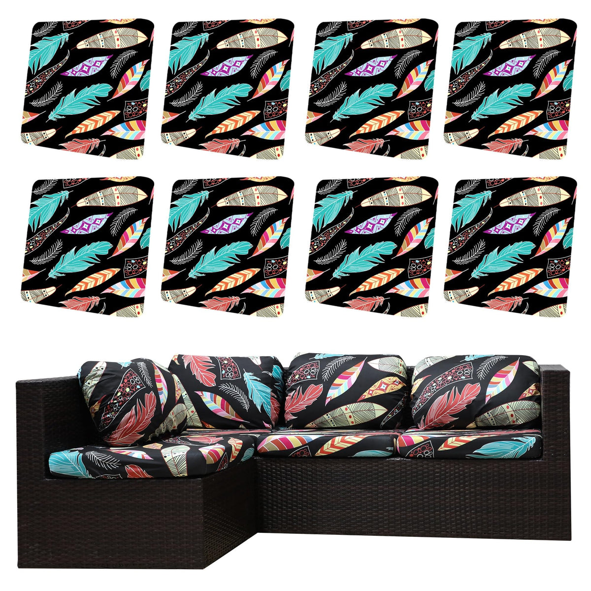 DREAHOTEXTIL 8Pcs Outdoor Cushion Covers, Elastic Patio Cushion Covers