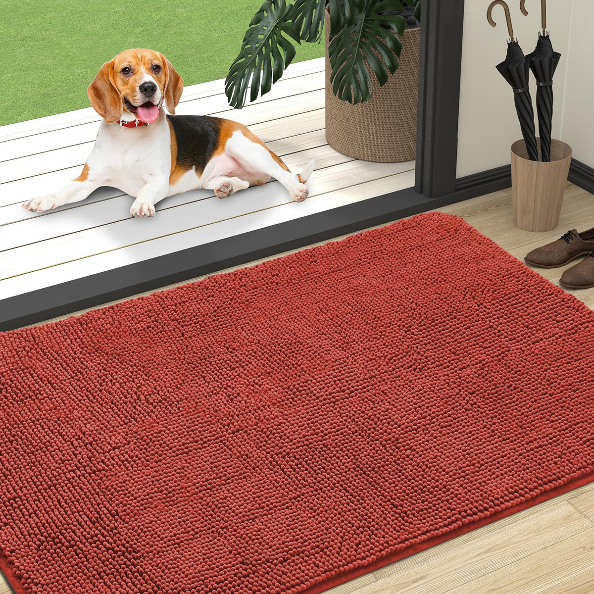 OLANLY Dog Door Mat for Muddy Paws 47x32, Super Absorbent Chenille Mud Mat