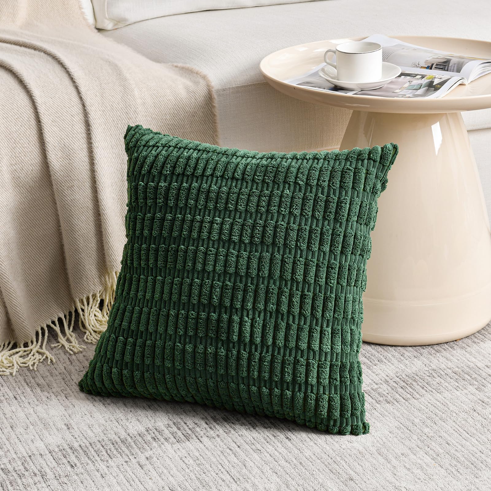 Fancy Homi 4 Packs Decorative Throw Pillow Covers for Living Room Couch Bed, Modern Farmhouse Boho Home Décor Accent Cushion Case, 18" x 18", Forest Green