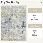 Soalmost 6x9 Abstract Area Rugs for Living Room 6 x 9 Washable Non Slip Low Pile Gray Rugs for Bedroom Dining Room Foldable Thin Blue Yellow