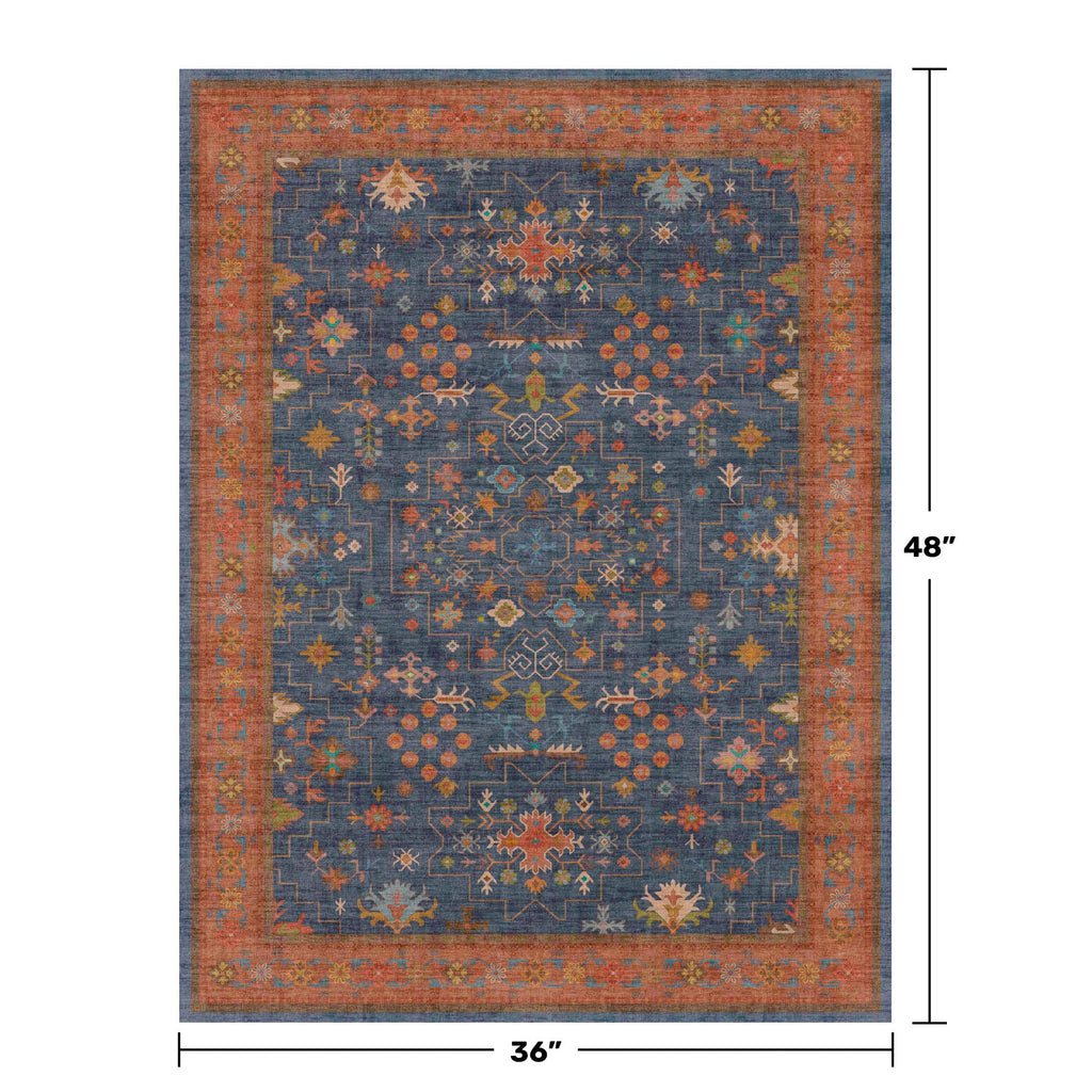 Washable Kitchen Rugs, 3x4 Area Rug for Large Entryway Indoor, Kitchen Mat, Small Rug for Living Room - Stain Resistant Non Skid Non Slip Rubber Backing, Boho Aethestic Décor (3x4 Navy Blue)