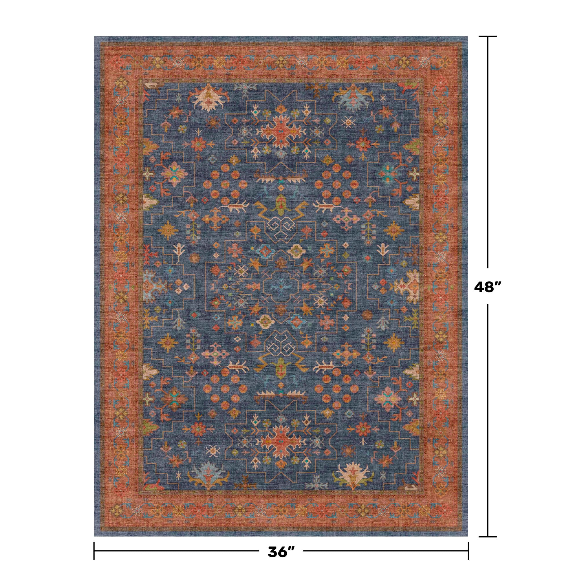 Washable Kitchen Rugs, 3x4 Area Rug for Large Entryway Indoor, Kitchen Mat, Small Rug for Living Room - Stain Resistant Non Skid Non Slip Rubber Backing, Boho Aethestic Décor (3x4 Navy Blue)