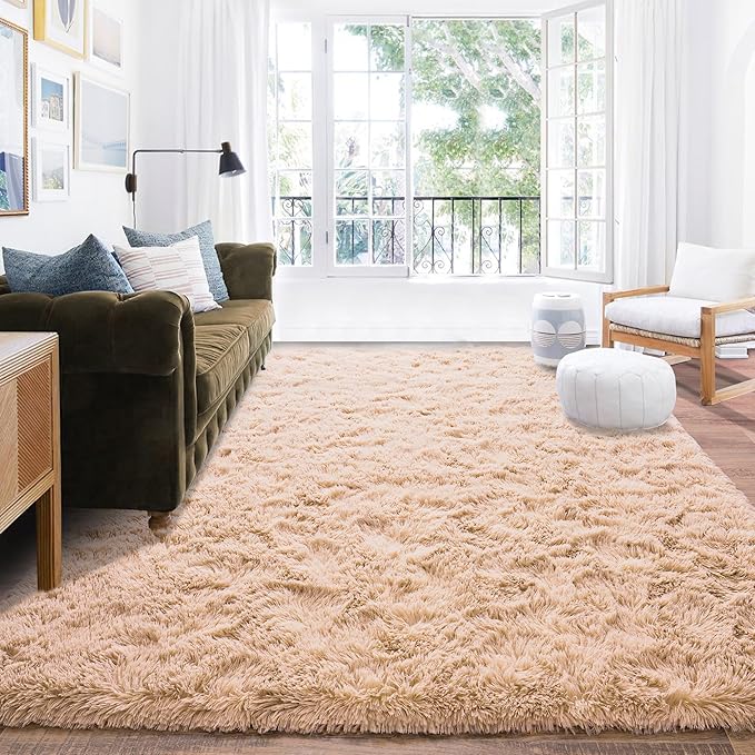 Quntue Camel Rugs for Bedroom, Soft Shaggy Modern Shag 4x6 Area Rug for Living Room, Upgrade Non-Slip Plush Fluffy Carpet for Kids Boys Girls Room Home Decor Aesthetic
