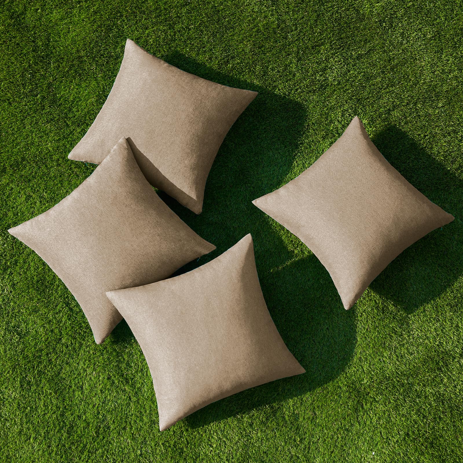 MIULEE Pack of 4 Decorative Outdoor Throw Pillow Covers Linen Waterproof Pillow Covers Summer Farmhouse Cushion Cases for Patio Garden Tent Balcony Couch Sofa 18x18 Inch Khaki