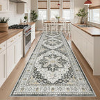 Madane 3x12 Hallway Runner Rug - Non Slip Washable 12ft Runner for Hallways Soft Vintage Kitchen Rugs Low-Pile Carpet Runner for Entryway Bathroom Thin Floor Mat for Bedroom Dining Room, Black