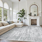 Washable Area Rug 8x12, Large Soft Rugs for Living Room Vintage Grey Carpet 8x12 Area Rugs for Bedroom Dining Room Non-Slip Stain Resistant Under Table Rug