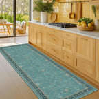 Boho 2'6"x8' Wide Hallway Runner Rugs - Teal 8ft Long Washable Door Rugs for Entryway Indoor, Non Slip with Rubber Backing, Vintage Floral Indoor Décor, Low Pile & Soft Carpet