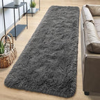 Tepook Fluffy Runner Rugs for Bedroom Aesthetic 2x6 Feet, Shag Soft Bedside Rug with Non-Slip Bottom, Fuzzy Plush Carpet for Room, Hallway Rug for Nursery Dorm Indoor Home Decor, Dark Grey