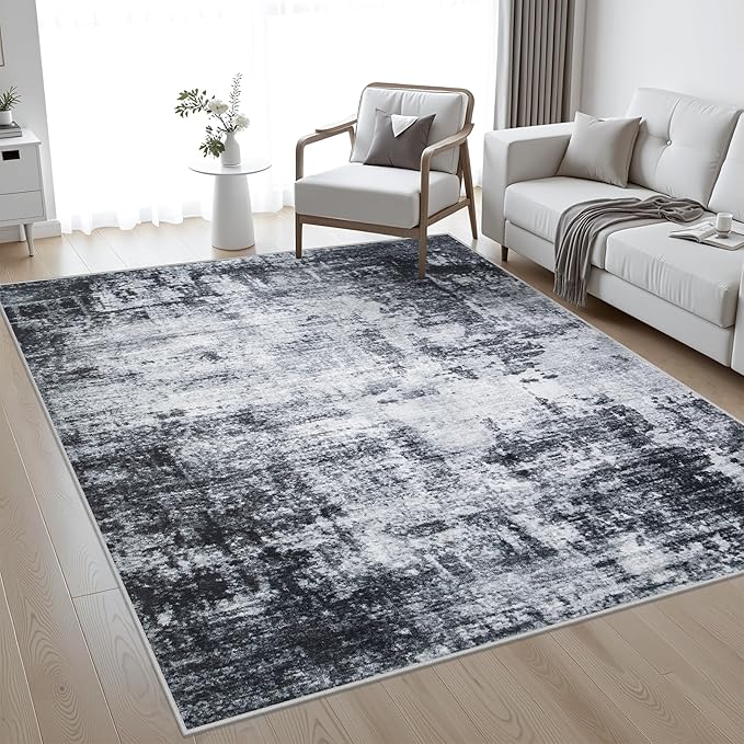 FXRHLP Area Rug Living Room: 4x6 Modern Washable Soft Carpet Dark Black
