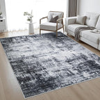 FXRHLP Area Rug Living Room: 4x6 Modern Washable Soft Carpet Dark Black