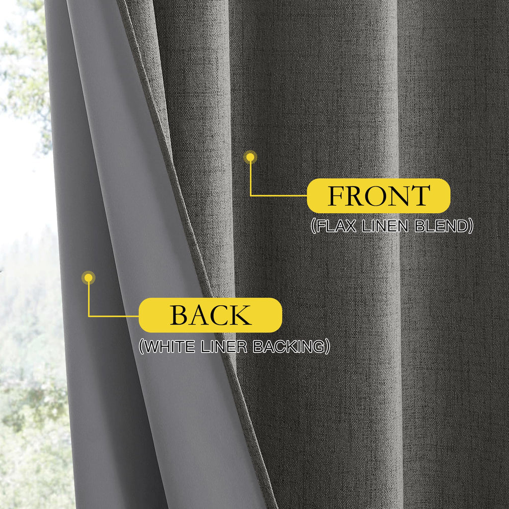 NICETOWN Grizzle Gray Vintage Linen 100% Blackout Curtains for Living Room, Thermal Insulated Curtains 48" Long, Noise Reducing Window Treatment Drapes for Hall Room, 52" Wide Per Panel, Set of 2