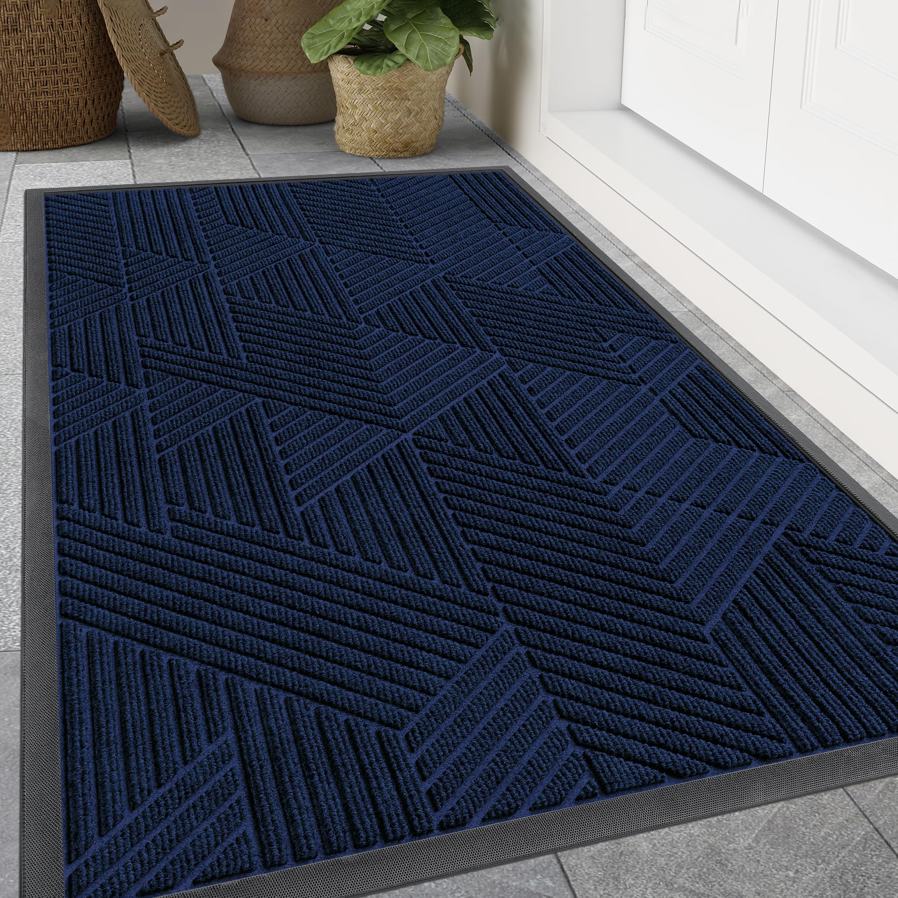 Smiry Front Door Mat Outside Entrance, Low Profile Rubber Doormat, 47x32