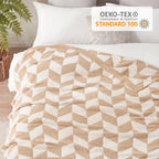 Snuggle Sac Chevron Throw Blanket for Couch, Reversible Super Soft Warm Blankets Cozy Knit Fuzzy Plush Lightweight Throws for Sofa, Bed, Camping, Beige,50x60 inches