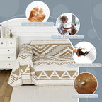 MYSKY HOME Boho Couch Cover for Dogs Washable Khaki Rhombic Couch Sofa Protector for Loveseat Sofa with Pets Friendly Chenille Geometric Sofa Covers Soft Durable Farmhouse Sofa Slipcovers, 71" X102"