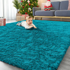 OLANLY 8x10 Machine Washable Large Area Rugs for Living Room, Bedroom, Soft Fluffy Shaggy Bedside Rug, Indoor Floor Carpet for Kids Girls and Boys, Dorms, Nursery, Home Decor Aesthetic, Teal