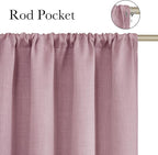 NICETOWN Pink Faux Linen Room Darkening Rod Pocket Curtains 63 inch Length, W42 x L63, Light Blocking Thermal Insulated Noise Reducing Drapes for Bedroom Living Room Farmhouse Decor, 2 Panels