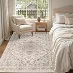6x9 Area Rugs Living Room Rug: Washable Vintage Distressed Floral Rug No Slip Stain Resistant Soft Carpet Indoor Floor Large Carpets for Bedroom Dining Room Farmhouse Nursery Home Office Brown Beige