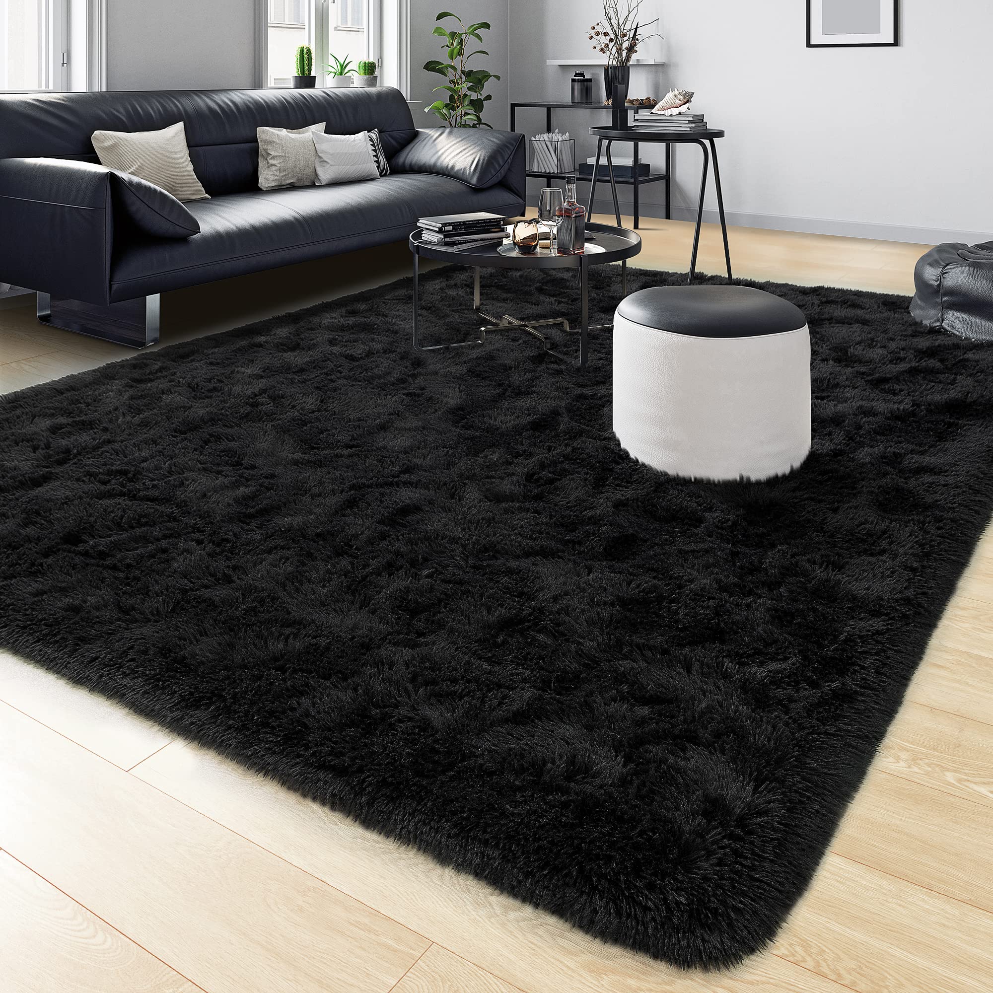 Tepook Area Rugs 10x14 for Living Room, Super Soft Fluffy Rugs for Bedroom, Modern Shaggy Rug Fuzzy Carpets for Kids, Plush Indoor Nursery Home Decor Rug with Non-Slip Bottom, Black