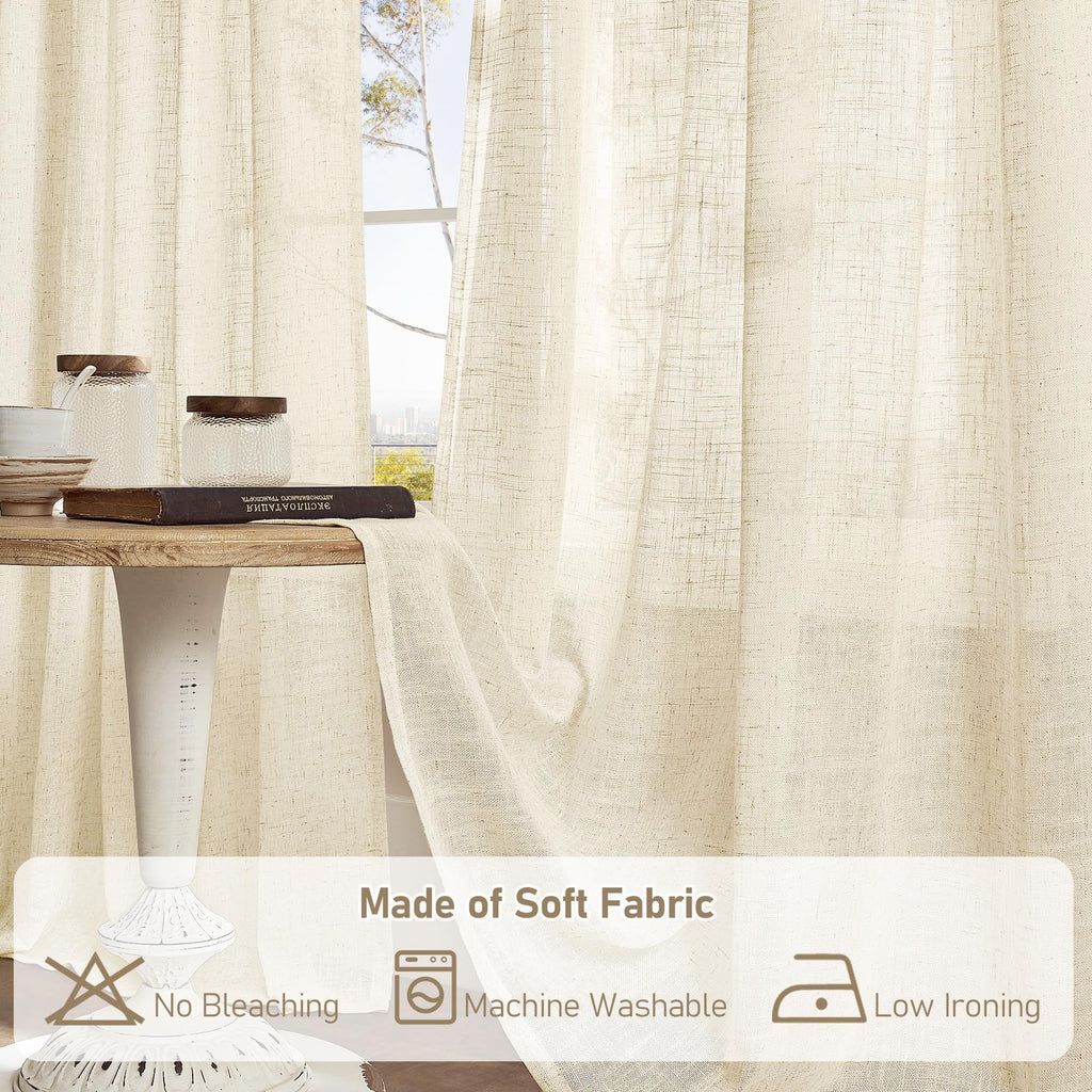 LAMIT Living Room Linen Curtains 95 Inch for Bedroom, Semi Sheer Panels