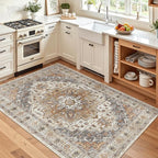 Madane Area Rug 3x5, Washable Vintage Entryway Rugs for Bedroom Non Slip Indoor Kitchen Runner for Living Room Laundry Room Playroom Soft Non-Slip Floor Carpets, Turmeric/Grey