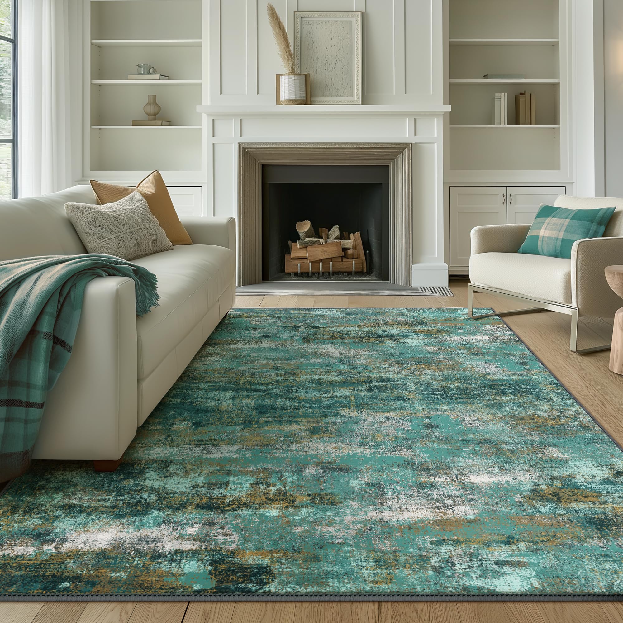 BEIMO 6x9 Area Rug for Bedroom, Turquoise Washable Abstract Non Slip Rug