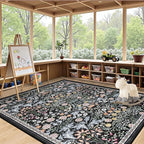 Area Rug Living Room Rugs: Floral 4x6 Washable Rug Vintage Soft Boho Non-Slip Carpet Indoor Floor Stain Resistant Large Carpets for Bedroom Dining Room Farmhouse Nursery Hallway Home Office Dark Black