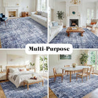 8x10 Washable Area Rug for Living Room Bedroom: Non-Slip Modern Navy Blue