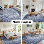 8x10 Washable Area Rug for Living Room Bedroom: Non-Slip Modern Navy Blue