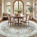 RELEANY Area Rugs 8ft Washable Non-Slip, Floral Vintage Distress Print Pattern Medallion Carpet for Living Room Bedroom Dining Room, Light Yellow Carbon Grey Orange